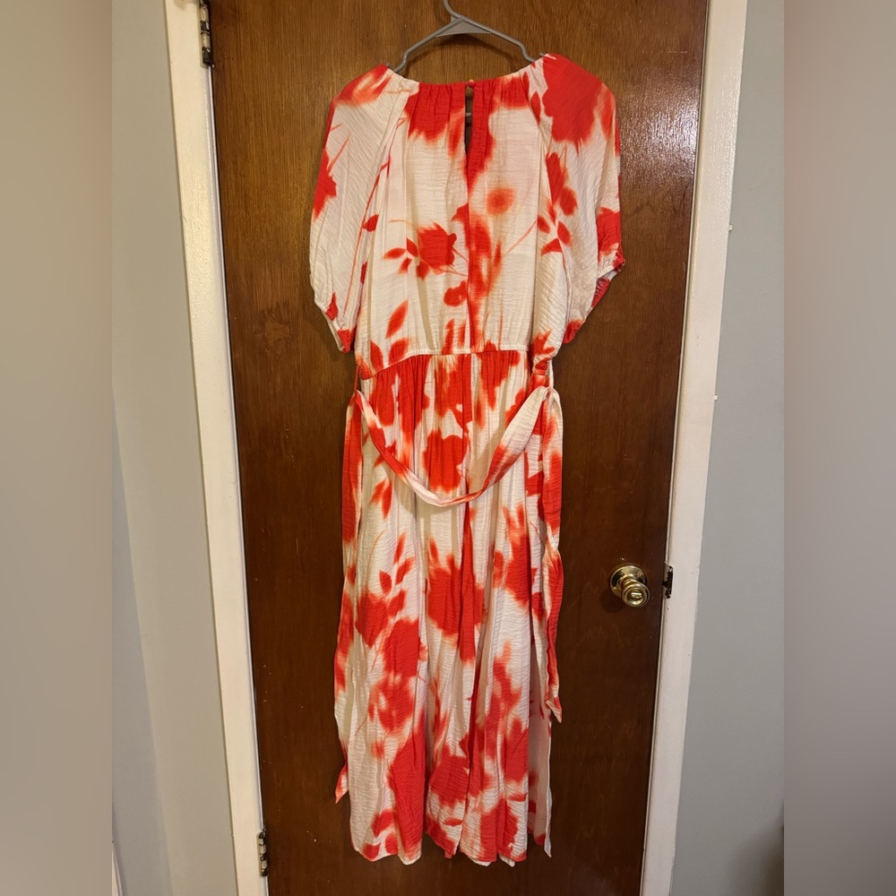 Simply Vera Vera Wang Orange and White Floral Maxi Dress with pockets - Picture 4 of 6